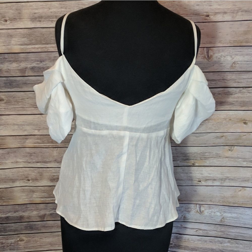 TopShop Cold Shoulder Ivory Button Up - Picture 6 of 7